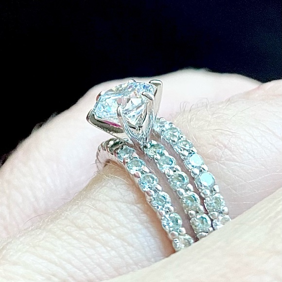 3-pc Set Sparkling White Sim Diamond Ring Engagement Wedding Anniversary Bridal - Picture 4 of 5